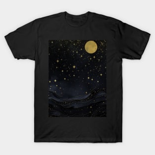 golden moon with stars during the night T-Shirt